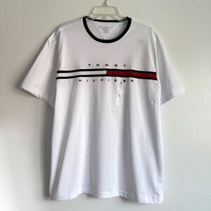 $45 Tommy Hilfiger NWT Sz XL Spell Out Flag Embroidered Logo T Shirt White EUC